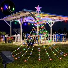 Solar betriebene LED Wasserfall Lichter, Outdoor Netzwerk Rot Stern Lichterkette, Outdoor und Indoor Fairy Lights mit 8 Beleuchtungsmodi, einstellbare Höhe, geeignet für Hof, Party, Hochzeit, Weihnachten, Halloween und Thanksgiving Dekoration