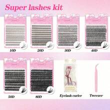 6 Boxes D Curl DIY Cluster Lash Extension Kit Cluster Lashes Mixed Different Length And Styles Natural Volume Fluffy, Clear Band Bottom Individual Lashes Cluster Segmented Spikes,With Eyelash Curler ,One-Stop Shopping Lash Kit Lash Gift Pack,For Yourself Or Friend Family Best Girl Gift - màu đen - Xem 4