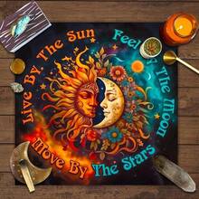 1 件派对游戏和活动优雅太阳和月亮曼陀罗祭坛布与星星设计星空桌布巫术占星术黑色神谕垫塔罗牌桌布波西米亚风游戏垫布家居装饰 - 彩色 - 查看 5