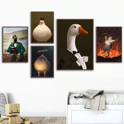 1pc Funny Pathetic Humor Duck Canvas Wall Art - Vintage Classic Art Deco Frameless Vertical Poster Print, Premium Canvas With Ink Art For Living Room, Bedroom, Home Office, Dorm Decor - Quirky Gift Idea, Canvas Wall Art Ready To Hang, Whimsical Design, Highquality Print, Framed Alternative, Office Workers