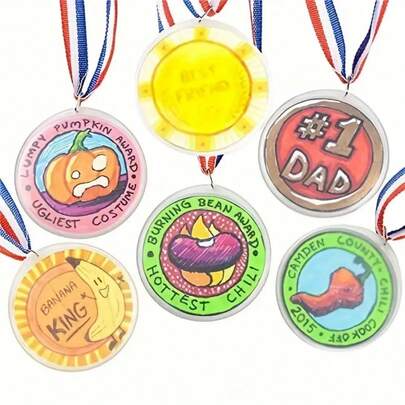 1/10pcs Blank Award Medals With Ribbons - Durable PE Material, Odorless, Ideal For Competitions, Parties And Events | Includes White, Red, Blue, Gold And Purple Ribbons, Suitable For Sports Competitions, Contests, School Awards, Team Sports, Talent Shows, Birthday Parties, Weddings, Bachelor Parties, Classroom Rewards, Office Games, Party Favors - Perfect DIY Party Medals