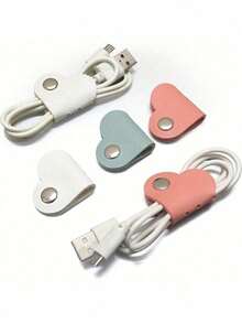 Organizador de Cabos em Formato de Coração, Organizador de Cabos e Armazenamento em Couro PU, Alças de Armazenamento para Fones de Ouvido, Bolsa Portátil para Cabos de Carregamento, Capa Fofa para Fones de Ouvido, Presente para Mulheres e Meninas