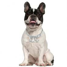 Personalized Dog Necklace,  Custom Dog Collar With Letter Pendant Tag Silver Diamond Name Letters Cuban Style Collar Jewelry Small Medium Dog Accessories, Pet Alloy Collar Accessory, Hip-Hop Style Accessory, Suitable For Daily Wear And Parties - Silver - View 2