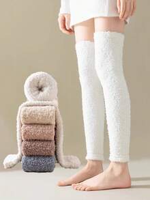 4 Pairs Of Solid Color Women's Leg Warmers, Cold Resistant Long Socks, Over The Knee Warm Knitted Leg Protectors, Thick Winter Boots, Long Socks, Super Elastic Leg Joint Protection - 彩色 - 查看 4