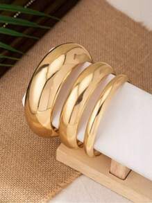 1pc/Set Fashionable Luxury Minimalist High-End Glossy Gold Women Bracelet Jewelry, Versatile Daily Casual Wear - Yellow Gold - View 10