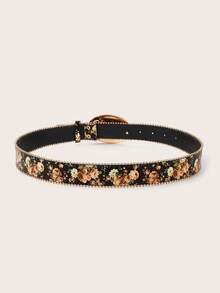 1条复古波西米亚玛瑙装饰金属扣花卉西部牛仔腰带，适合搭配长裙、迷你裙、连体裤，也适合万圣节、音乐节、情人节、圣诞节、牛仔裤、长裙等各种场合，四季皆宜，可作礼物或约会装扮。 - 白色松石多色 - 查看 4