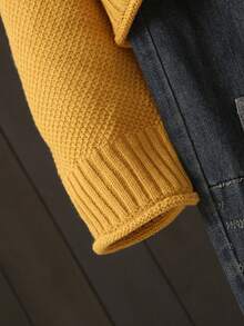 Cárdigan de talla grande de unicolor con cuello en V, casual y versátil, para otoño/invierno - Amarillo - Ver 7