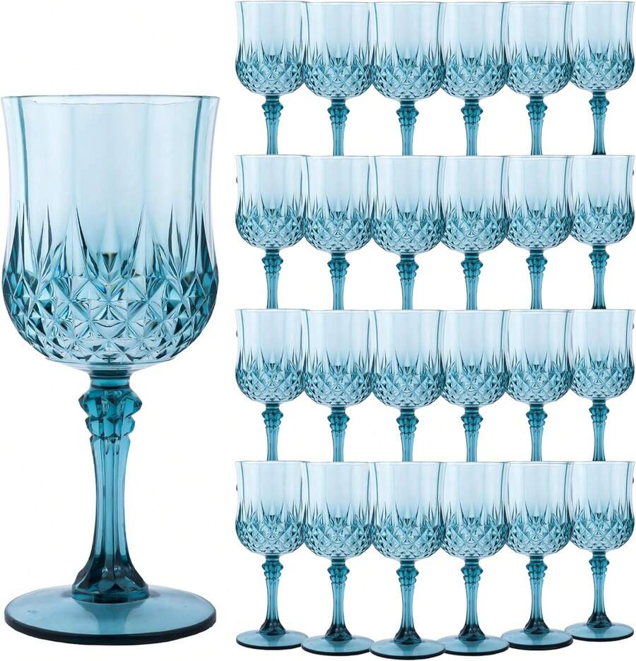 Plastic Wine Glasses,Plastic Goblets Vintage Style Cordial Drinking Glasses For Wedding Reception, Grand Event Party Supplies, Halloween And Christmas Party Supplies - Màu xanh hải quân - Xem 1