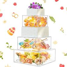 Square Acrylic Cake Stand, Transparent Cupcake Display Holder With Cover, Suitable For Wedding, Birthday Party, Dessert Table, Non-Electric - Clear - View 1