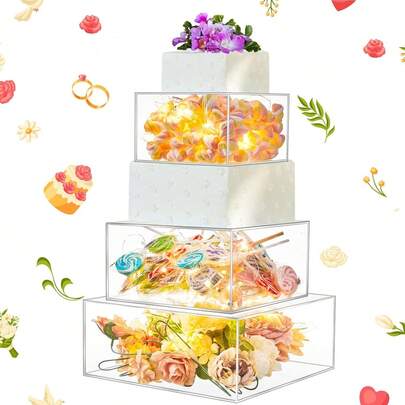 Square Acrylic Cake Stand, Transparent Cupcake Display Holder With Cover, Suitable For Wedding, Birthday Party, Dessert Table, Non-Electric