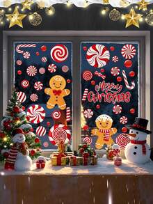 New 9 Sheets Christmas Window Clings Gingerbread Man Candy Window Decals Oil Painting Christmas Red Candy Stickers For Xmas Home Office Decor Winter Glass Window Decoration,ChristmasChristmas Window Clings Xmas House Town Style Window Decals Double-Sided Winter Snowflake Window Decor