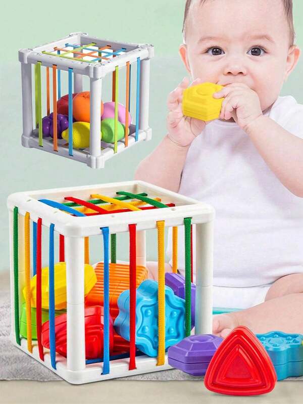Random One Baby Sensory Toy Shape Classifier Cube, Colorful Fruit Design - ABS Plastic Activity Learning Toy For Fine Motor Skills, Hand Eye Coordination, And Cognitive Development, Children's Toy, Lively Design (Some Accessories, Colors, Written Words, Patterns, Shapes Are Random)