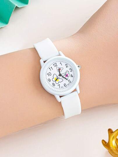 1pc New Fashion Butterfly Pattern Quartz Watch, White