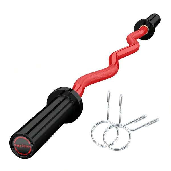 EZ-Curl-Langhantelstange, 120 cm EZ-Curl-Stange zum Gewichtheben, Bizeps, Trizeps, Rücken-/Beinmuskelgruppenübungen, Curlingstange für 5 cm Gewichtsscheiben, mit 2 Federverschlüssen