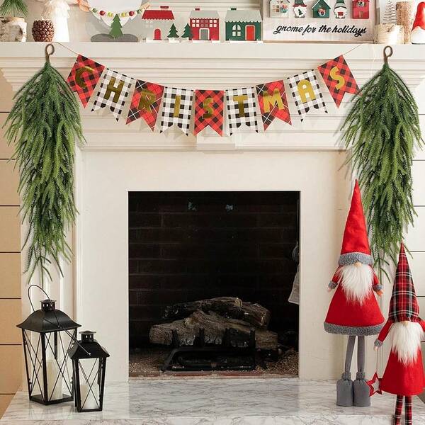 Colgante de lágrima artificial de Navidad de 25 pulgadas (aproximadamente 65 cm) de súper larga longitud, colgante de puerta de lágrima de aguja de pino artificial, corona de lágrima verde de Norfolk de Navidad, adecuada para puerta, mesa, capa, chimenea, decoración interior y exterior, colgante decorativo de Navidad, decoración del hogar de Navidad, decoración de Navidad, plantas falsas