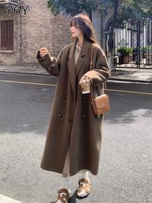 Y6Y 新款时尚高品质宽松驼色女式大衣，秋冬季