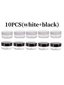 Przezroczyste, puste słoiki na próbki kosmetyków 20/10/5/1 szt./50 szt. (wraz z łyżeczką) / 5 g, plastikowe słoiki, wielokolorowy krem do twarzy i balsam, szminka, cień do powiek, puder do paznokci, biżuteria, eleganckie i małe, wygodne w noszeniu, wielokrotnego użytku, akcesoria podróżne (różowy, biały, czarny)