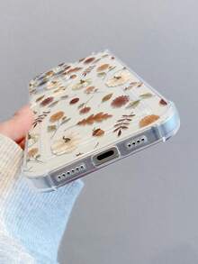 1 carcasă de telefon transparentă anti-cădere cu slot pentru card, model de dovleac de toamnă, floral, cu frunze, pictată, compatibilă cu Xs/Xsmax/Xr/11/12/13/14/14plus/15/15plus/16/16plus/7/8plus