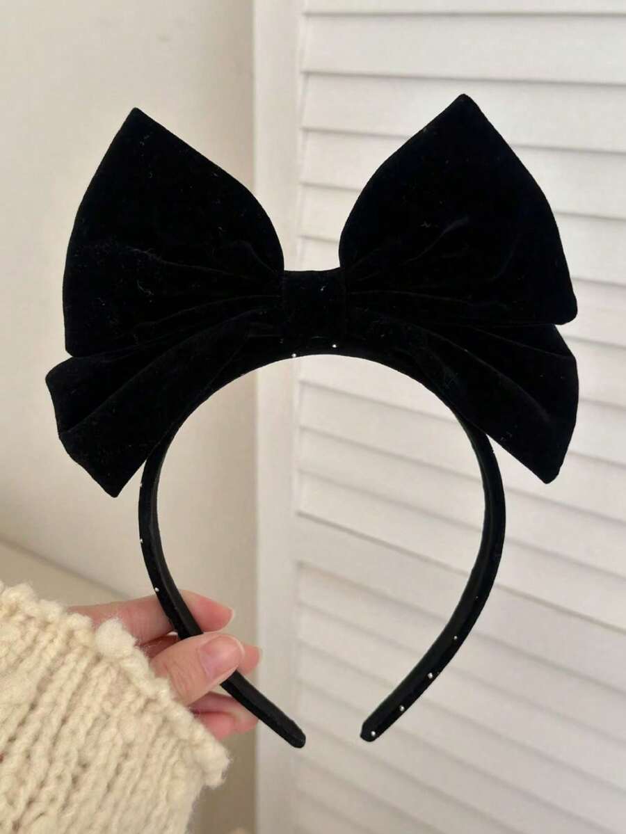 1pc Velvet Elegant Cute Bow Headband, Suitable For Holidays And Daily Wear - Black - View 1
