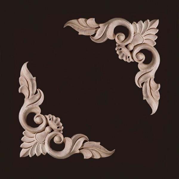 2pcs Unpainted Wooden Carved Inlaid Rectangular Appliques, 8cm/3.14inch Exquisite European Style Relief Pattern, Suitable For Cabinet, Door, Window, Fireplace, Wall Decor, DIY Decoration