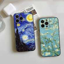 Art Van Gogh Ölgemälde Handyhülle FÜR iPhone 15 14 11 12 Pro 15 16 Plus 13 Pro MAX XR XS Schwarze Weiche Hüllen