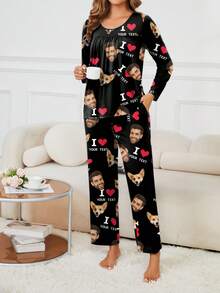 Customized Women Pajama Set With Pockets, Personalized With Pet/Character/Portrait Designs, Holiday/Bestie Gift, Winter - Multicolor - View 4