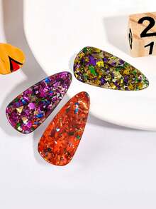 6pcs Colorful Sequin Acrylic Water Drop Shaped Hair Clips, Girl's Bangs/Side Hair Clips, Suitable For Street, Party, Wedding, Birthday, Valentine's Day, Thanksgiving, Best Gift, Hair Clips Claw, Hair Claws, Hair Slide, Hair Barrettes, Bobby Pin, Crocodile Clip, Y2k Outfit