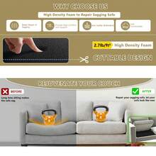 20" X 20" Sofa Cushion Support Insert, High Density Curved Foam, Sofa Furniture Seat Cushion Sag Repair, Sofa Cushion Support Replacement Pad - Black - View 8