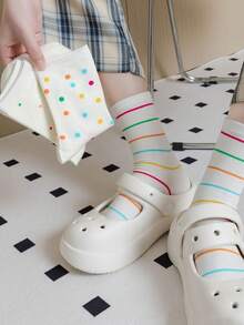 3 pares de calcetines de media caña con lunares de colores para mujer, estilo universitario, para primavera y otoño