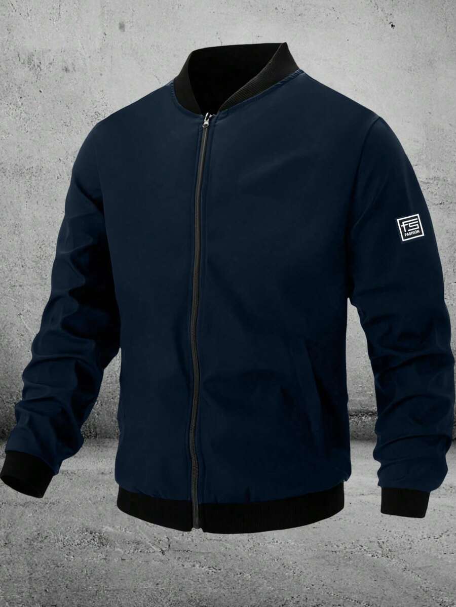 Plus Size Men's Casual Zip-Up Lightweight Jacket, Regular Fit Suitable For Fitness Training And Casual Wear, Outdoor Sports Plus Size Jacket - Navy Blue - View 1