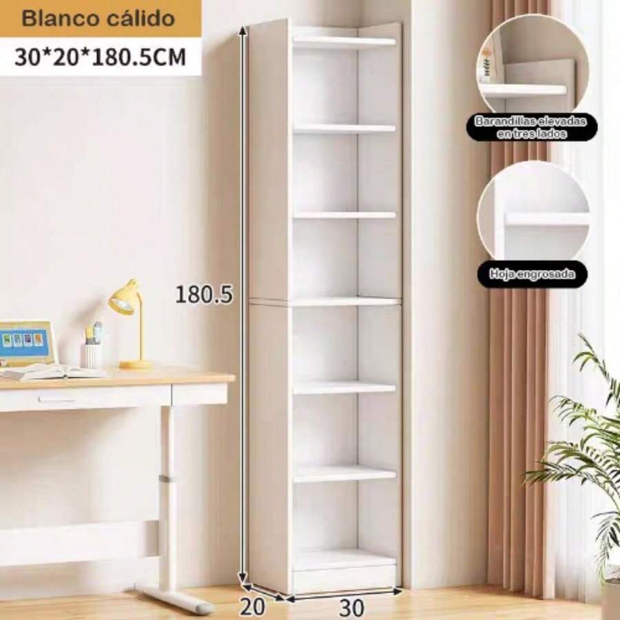 **Estantes estrechos de MDF color blanco cálido 30*20*180.5cm | 6 niveles + cajón | Estantería para huecos pequeños** - Blanco - Ver 1