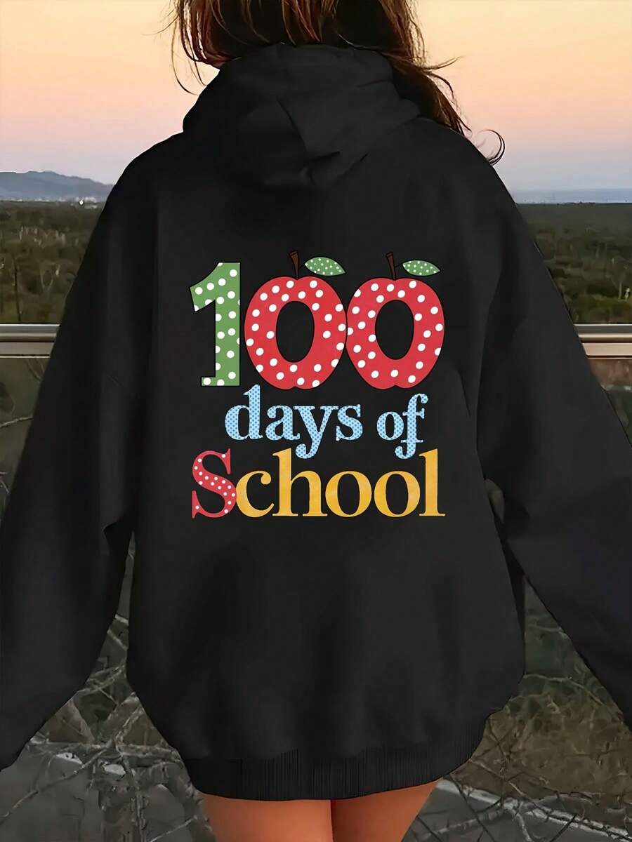Teediy 100 Days Of School Women'S Casual Hoodies - Black 4 - View 1
