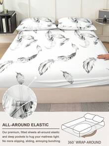 1 buah Sprei Fitted Motif Bulu, Pelindung Kasur, Penutup Kasur Natal, Lembut & Bernapas, Cocok untuk Berbagai Ukuran Kasur, Hadiah Natal - MultiWarna - View 5