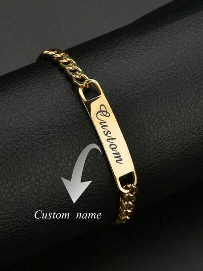 Pulsera personalizada de acero inoxidable con grabado, pulsera para niña, regalo chapado en oro, adecuado para uso diario, festivales, fiestas, mejor regalo para amigos, elegante en color dorado