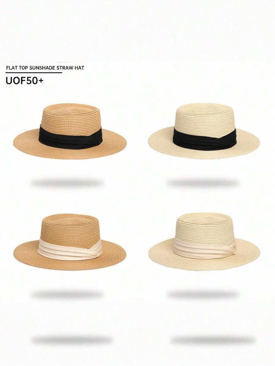 1 Peça Chapéu de Palha de Verão Feminino: Estilos Boho, Retrô e Elegantes, Material de Palha, Faixa Decorativa, Aba Larga Protetora Solar, Ideal para Praia e Páscoa, Fácil de Dobrar, Várias Cores (Bege/Creme), Design de Chapéu Balde, Chapéu de Sol Estiloso e Funcional para Mulheres