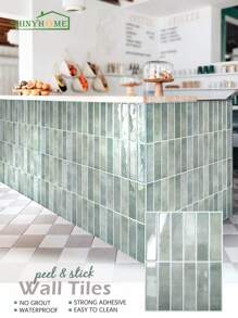 1/10/30/50 Pieces 3D Imitation Handmade Tile Stickers, Self-Adhesive Kitchen Backsplash, Waterproof And Anti-Fouling Self-Adhesive Tiles For Bathroom Kitchen Bar RV, Home Decorations - Mint Green - View 2