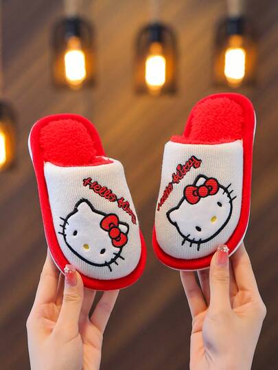  新款秋冬儿童Hello Kitty拖鞋女童卡通可爱图案室内舒适保暖地板拖鞋