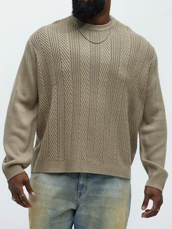 Pull tricoté à col rond, manches longues, à petits carreaux, pour homme de grande taille. Convient pour le début de l'automne.