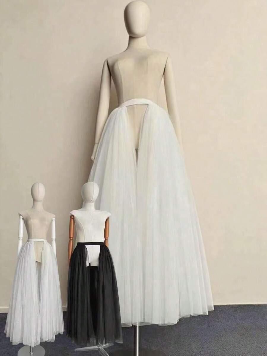 1 件优雅女士三层前开衩喇叭裙时尚全圆覆盖网眼长裙秋季女士服装