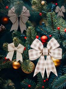 1Pc 5 Yards Farmhouse Ribbon Welcome Stripe Dot Buffalo Plaid Ribbon Wired Rustic Polyester Ribbon For Christmas Wreaths Assorted DIY Present Wrapping Floral Bow Craft Decor, Christmas Tree Decor, Christmas Decoration, Wedding Decor, Merry Christmas Decorations, Xmas Decor