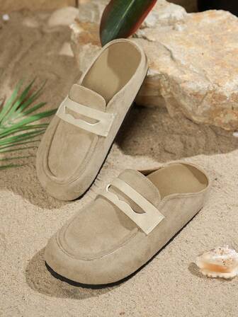 Mules deslizantes para mujer, beige, sencillas y de moda, mocasines versátiles para ocio, exterior, viajes, estilo retro europeo y americano, recomendadas por influencers, zapatos planos