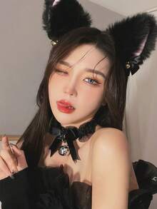 2个/1个女士性感猫耳发箍带铃铛，装饰发饰，适合万圣节、圣诞节，可爱角色扮演兔耳发箍拍照，女士头饰