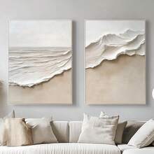 2 pièces par set, art mural sur canevas avec cadre, peinture sur canevas de vague, art mural Wabi-Sabi aux tons neutres, décoration thème océan, décoration moderne pour la maison, décoration de chambre, décoration de dortoir, décoration de chambre à coucher, décoration de salle de bain, décoration de salon, décoration de couloir. - Multicolore - Voir 2