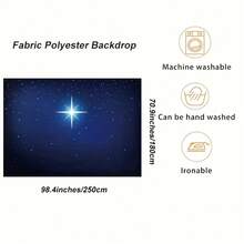 2D Striscione piatto, sfondo natalizio con cielo notturno blu e stelle - Sfondo fotografico in tessuto riutilizzabile per scene della natività con effetto di luce sacra, perfetto per feste e decorazioni di festival, sfondo fotografico per festival | Amplificatore dell'atmosfera del festival | Qualità di stampa distintiva