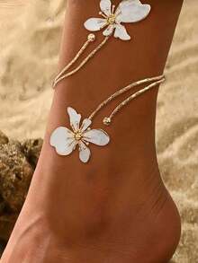 1pc Adjustable Floral Anklet With Geometric Design - Elegant Open Cuf Foot Chain Jewelry For Daily Wear, Parties & Holidays, Al-Season Comfort, Party Accessory Floral Pattern | Adiustable Ankle Jewelry, Anklets For Women Daily Wear Party Jewelry Gifts - Multicolor - View 1