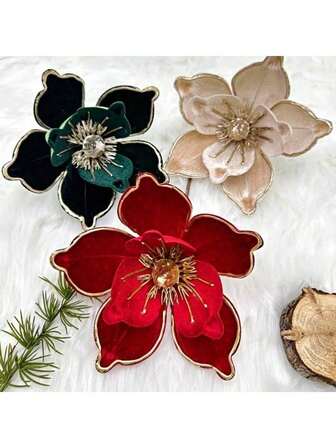 1 件天鹅绒人造圣诞花 - 仿制圣诞装饰，非常适合 DIY 树饰品和花环装饰，非常适合婚礼和节日庆典、酒店家居装饰人造花、悬挂冬季装饰