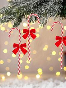 24pcs-Plastic Candy Cane With Red Bows,Candy Cane Christmas Decorations, Glitter Candy Cane With Bows Crutch Pendant, For Christmas Tree Hanging Decorations, Christmas Tree Party Decorations,Holiday Decor Wedding, Birthday, Graduation ,Christmas, Halloween, Thanksgiving, New Year's Indoor Festive Decorations,Christmas