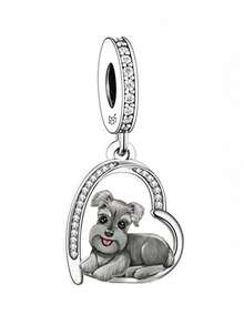 1pc Cute 925 Sterling Silver Puppy Pendant With Cubic Zirconia, Adorable Design For Daily Wear, Great Birthday Gift For Dog Lovers - Silver - View 8