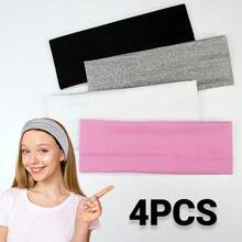 4 Pieces Of Women's Elastic Wide Headbands - Solid Color Headscarf Style, Elastic Yoga And Exercise Straps - Black, Gray, White, Pink - Comfortable And Supportive Of An Active Lifestyle, Yoga Headbands | Casual Headwear | Elastic Fabric - 彩色 - 查看 11