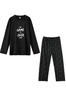 QIANNIANMA Herren Rundhals Langarm Pyjama Set, Frühling/Herbst Hausmode